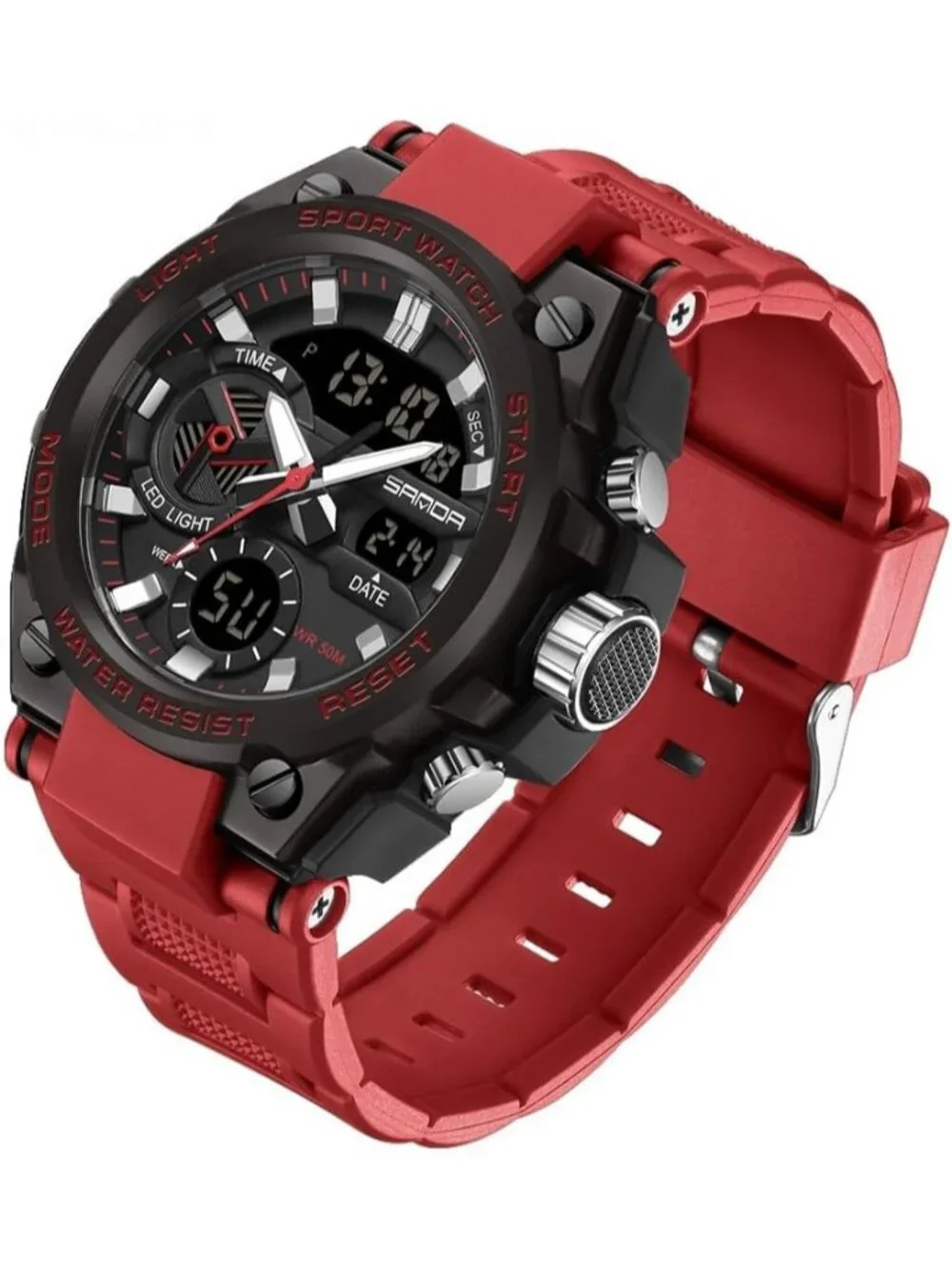 Men's Red Analog Quartz Sports Waterproof Military Tactical LED Digital Watch
